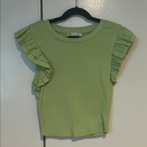 Zara Light Green Ruffled Tee